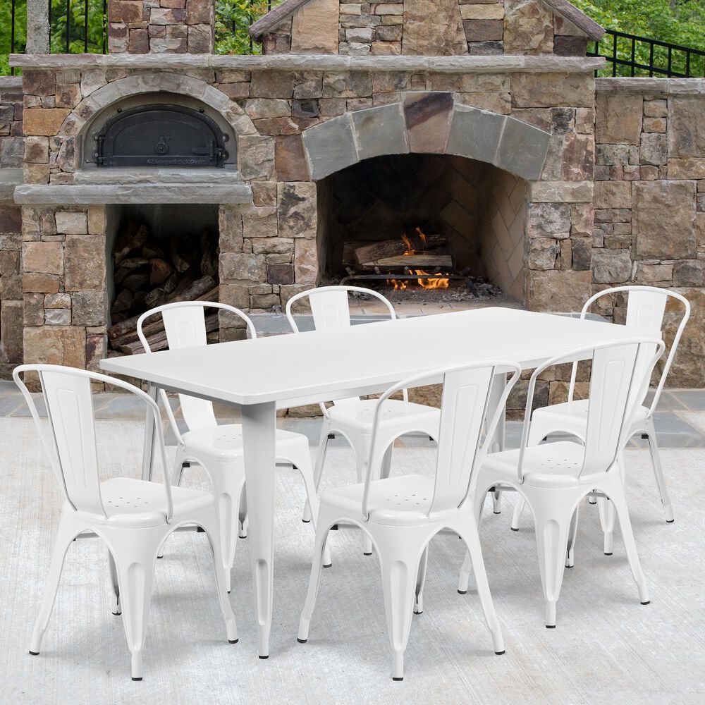 Flash Furniture 7-Piece Metal Table Set in White, , large