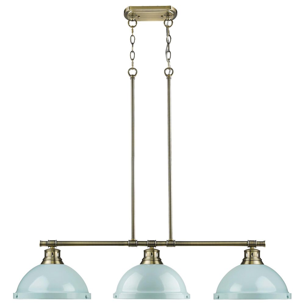 Golden Lighting Duncan 3-Light Pendant with Seafoam Shade in Aged Brass, , large