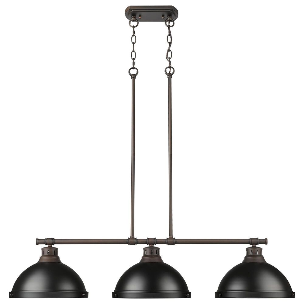 Golden Lighting Duncan 3-Light Pendant with Matte Black Shade in Rubbed Bronze, , large