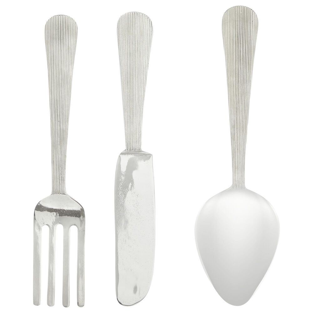 Maple and Jade 23" x 6" Kitchen Utensils Wall Decor in Silver (Set of 3), , large