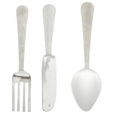 Maple and Jade 23" x 6" Kitchen Utensils Wall Decor in Silver (Set of 3), , large