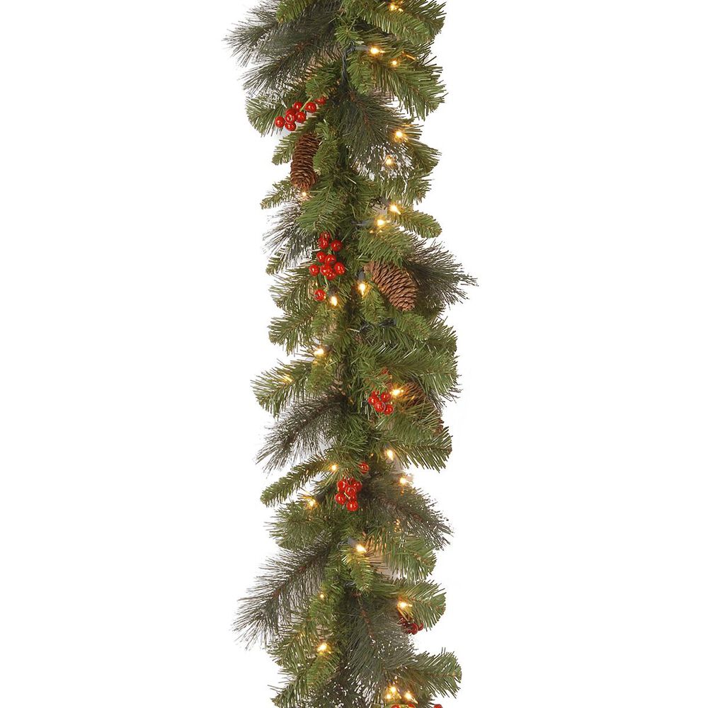 National Tree 9" Crestwood Spruce Garland with White Lights, , large