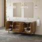 James Martin Laurent 72" Double Bathroom Vanity in Honey Oak with 3 cm Carrara Marble Top and Rectangular Sinks, , large