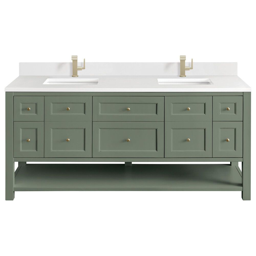 James Martin Vanities Breckenridge 72" Double Bathroom Vanity in Smokey Celadon with Single Hole 3 cm White Zeus Quartz Top and Rectangular Sinks, , large