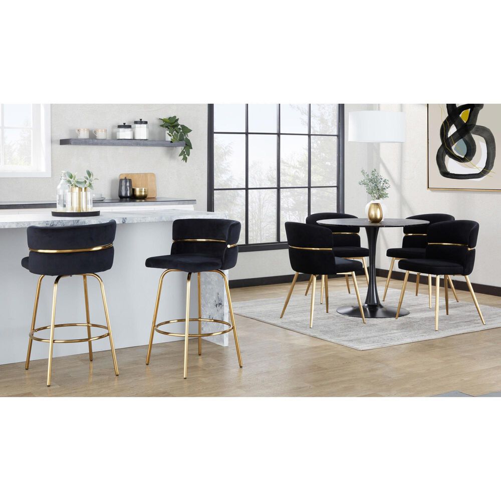 LumiSource Cinch 26" Swivel Counter Stool with Black Upholstery in Gold (Set of 2), , large