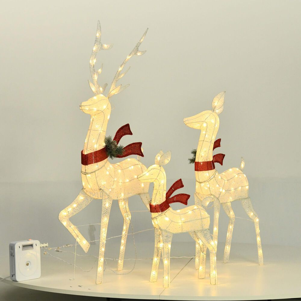 HOMLUX 3-Piece Cotton Rope Reindeer with Warm White LED Lights in White, , large