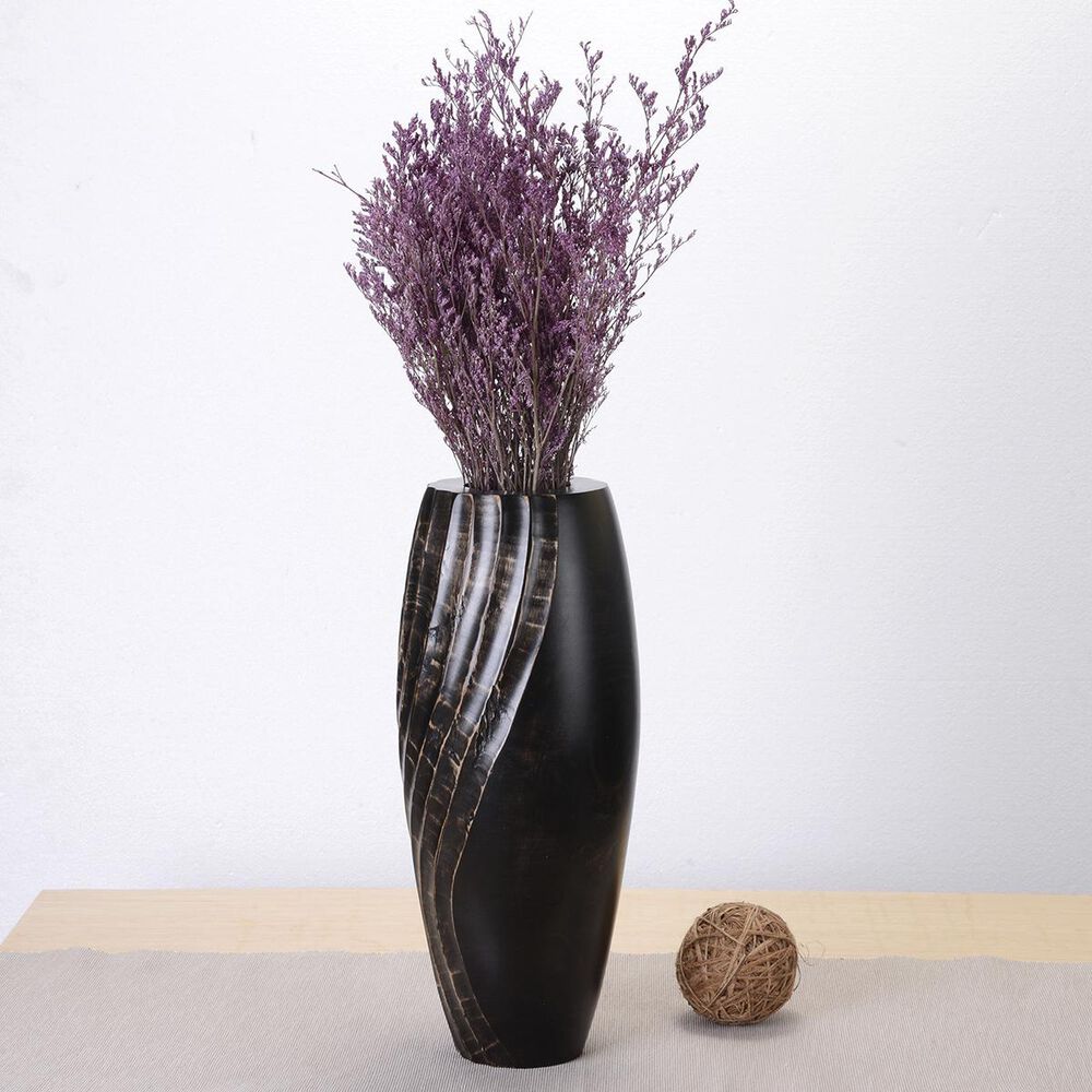 Timberlake Villacera 14" Tall Black Mango Wood Vase in Black, , large