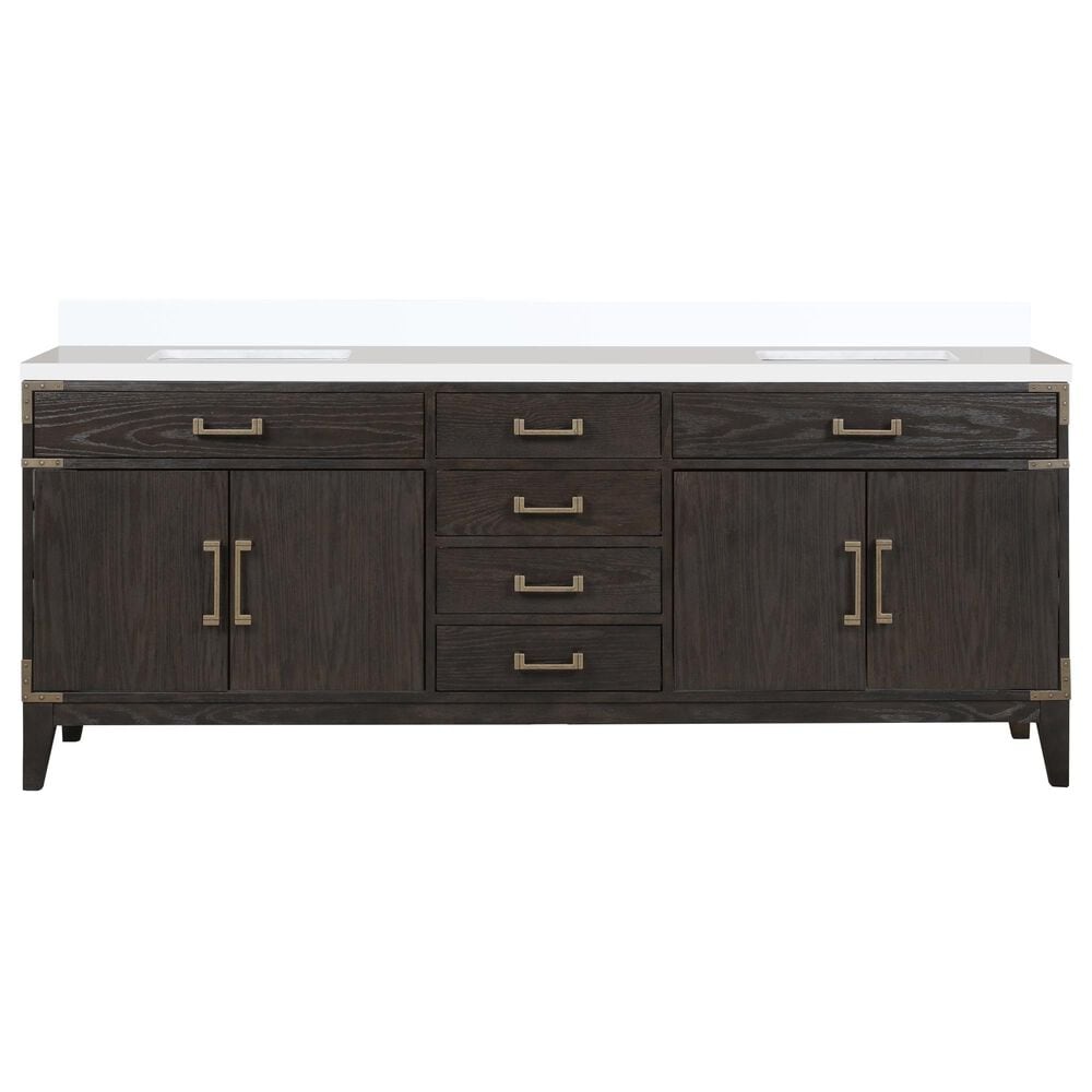 Lexora Home Laurel 84&quot; Double Bathroom Vanity in Brown Oak with White Quartz Top and Rectangular Sinks, , large