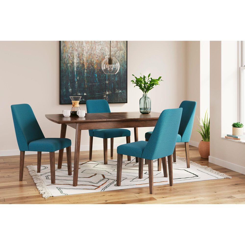 Ashley Lyncott Side Chair with Blue Cushion in Brown, , large