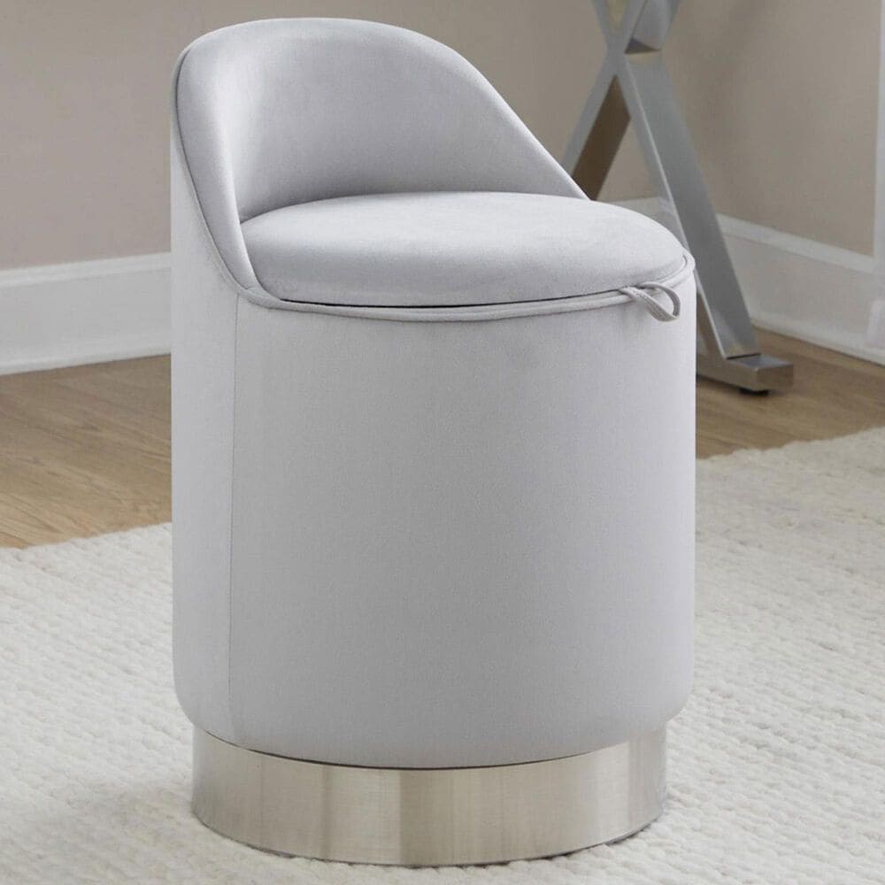 Lumisource Marla Vanity Stool with Silver Upholstered in Chrome, , large