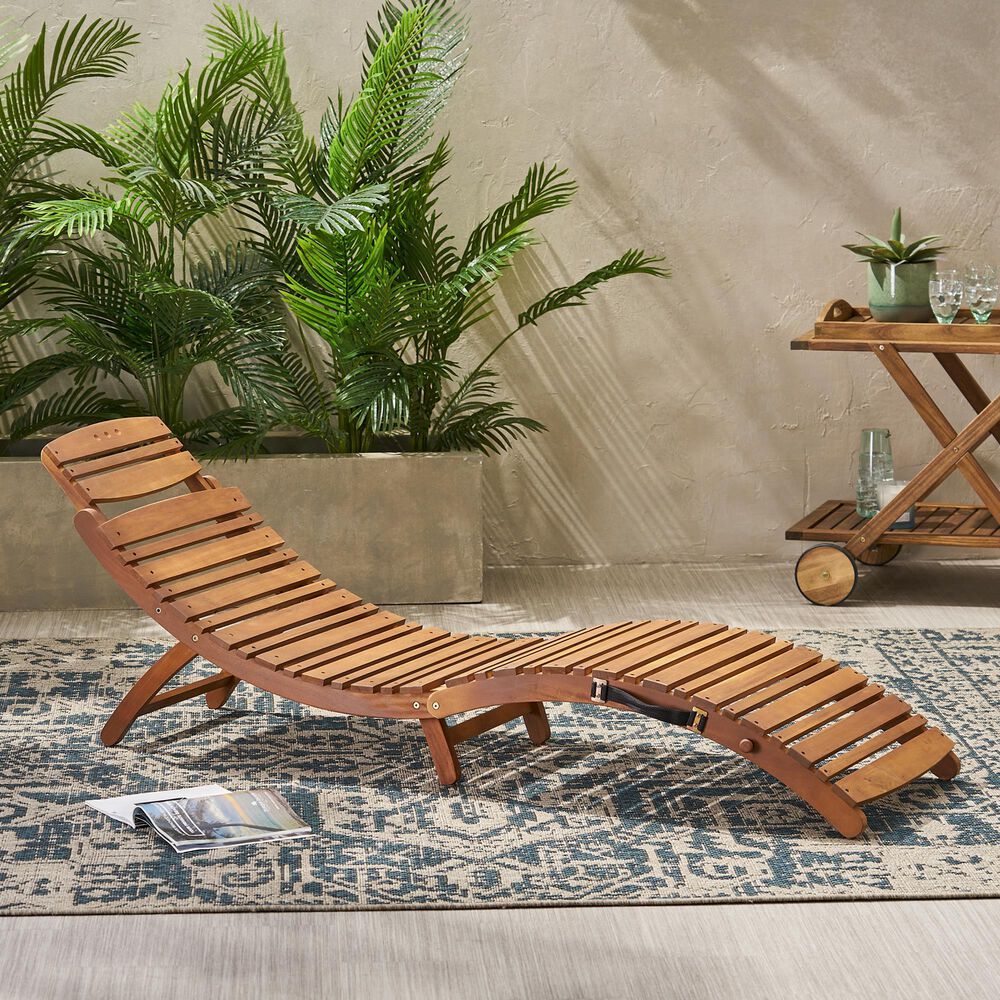 Hearth and Haven Lahaina Outdoor Wood Foldable Chaise Lounge in Brown, , large