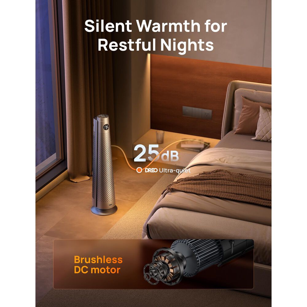 DREO Solaris 718 Ceramic Tower Indoor Electric Space Heater with Thermostat and Remote in Silver, , large