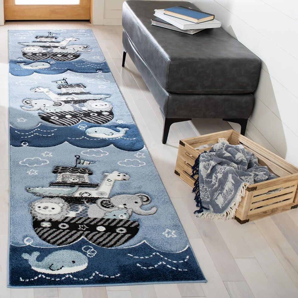 Safavieh Carousel Animals 2&#39;3&quot; x 10&#39; Blue and Grey Kids Runner, , large