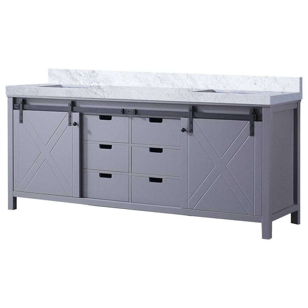 Lexora Home Marsyas 80&quot; Double Bathroom Vanity in Dark Grey with White Carrara Marble Top and Rectangular Sinks, , large