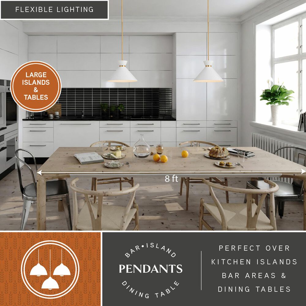 Vaxcel International Co. Ltd. Racine 1-Light Pendant in Matte White and Natural Brass, , large
