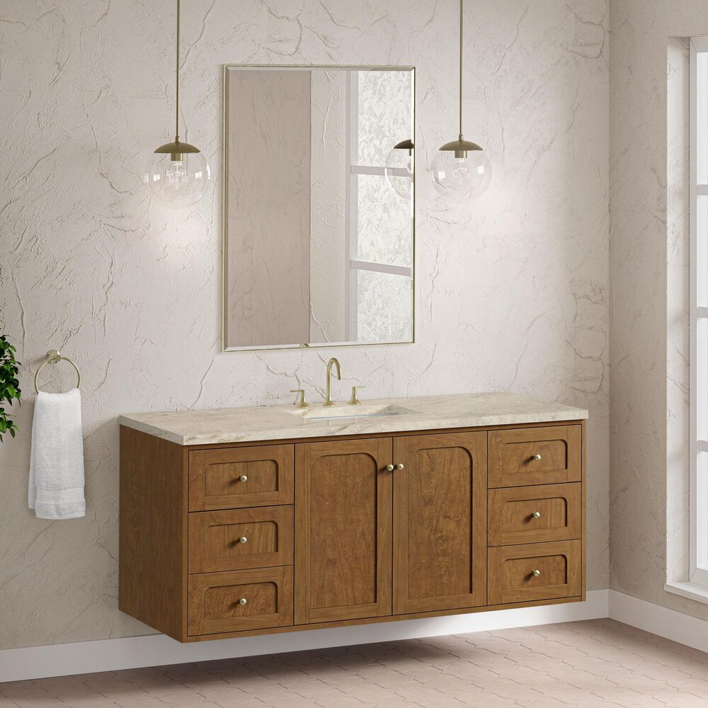 James Martin Laurent 60" Single Bathroom Vanity in Honey Oak with 3 cm Tajnar Eclos Top and Rectangular Sink, , large