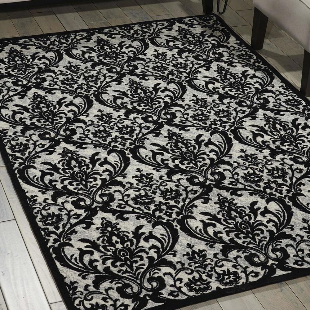 Nourison Damask DAS02 2&#39;3&quot; x 3&#39;9&quot; Black and White Area Rug, , large