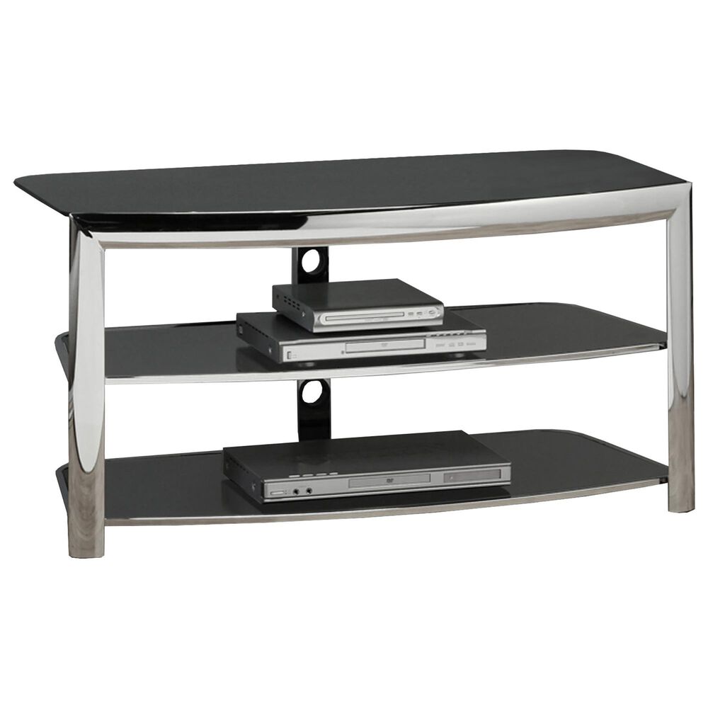 Monarch Specialties 43" TV Stand in Chrome Metal and Black Tempered Glass, , large