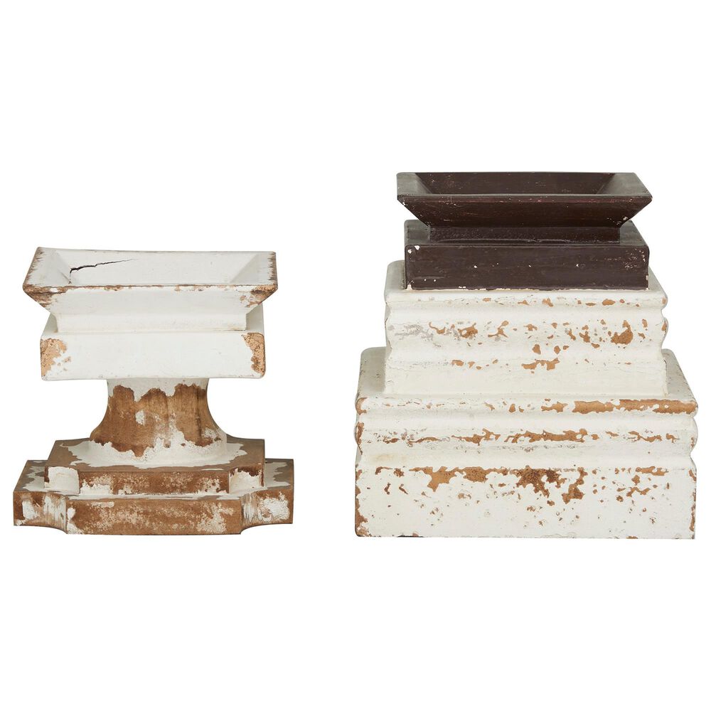 Maple and Jade Candle Holder in Distressed White and Brown (Set of 2) NFM