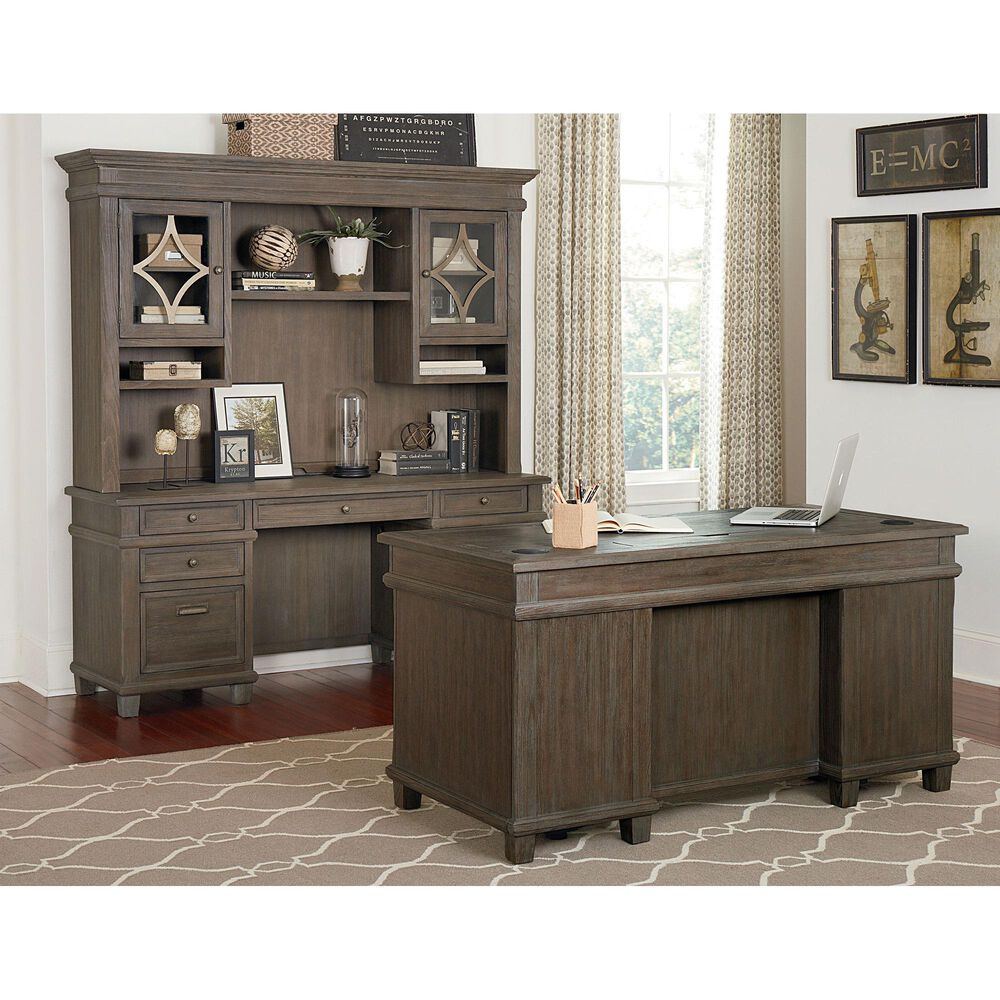 Wycliff Bay Carson Credenza Desk with Hutch in Weathered Dove, , large