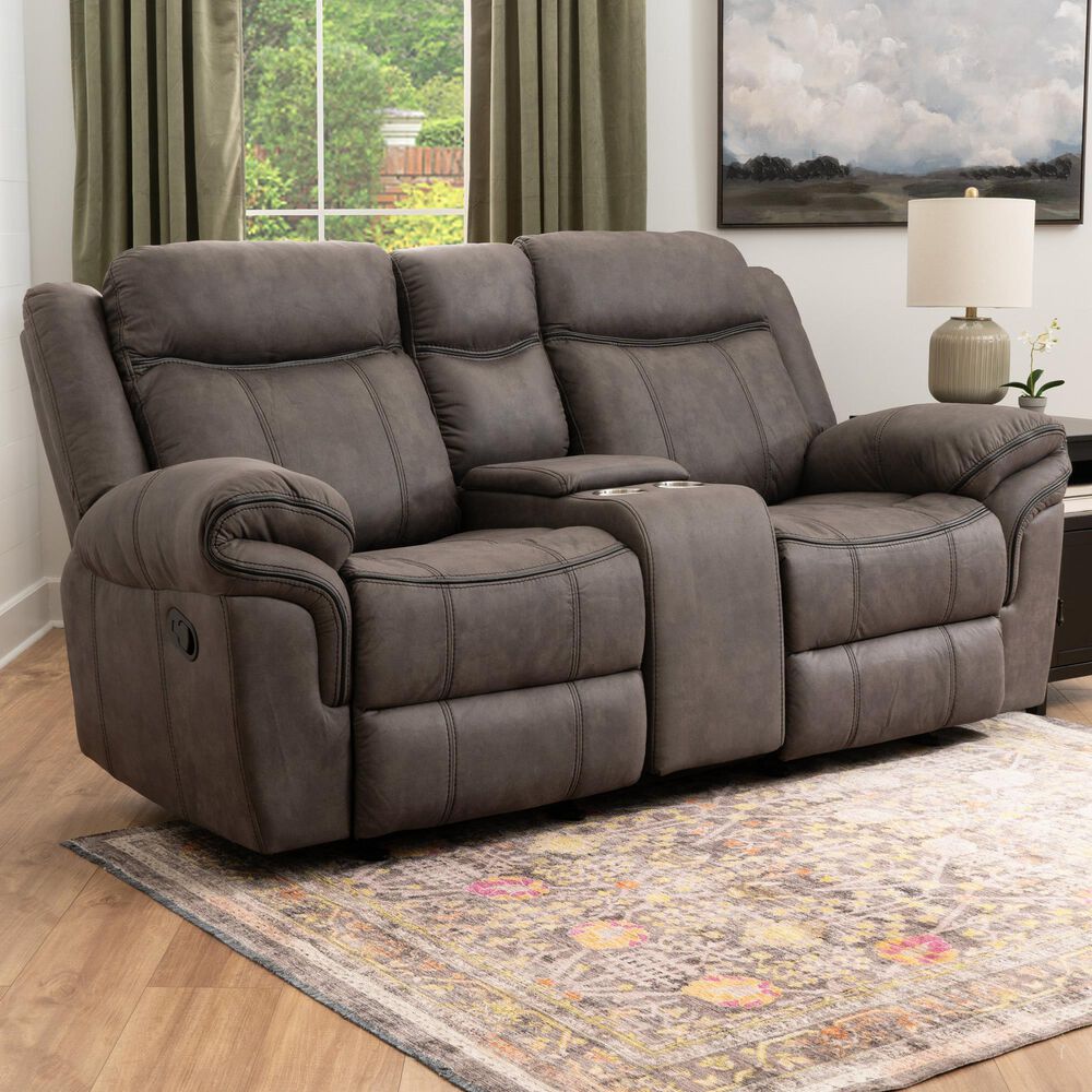Linon Home Decor Galloway Manual Loveseat in Stone Gray, , large