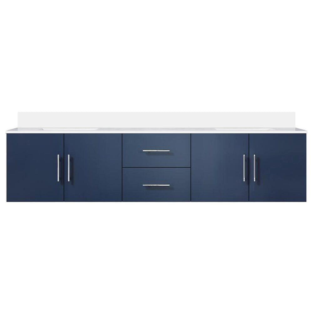 Lexora Home Geneva 80&quot; Double Bathroom Vanity in Navy Blue with 2 cm White Quartz Top and Rectangular Sinks, , large