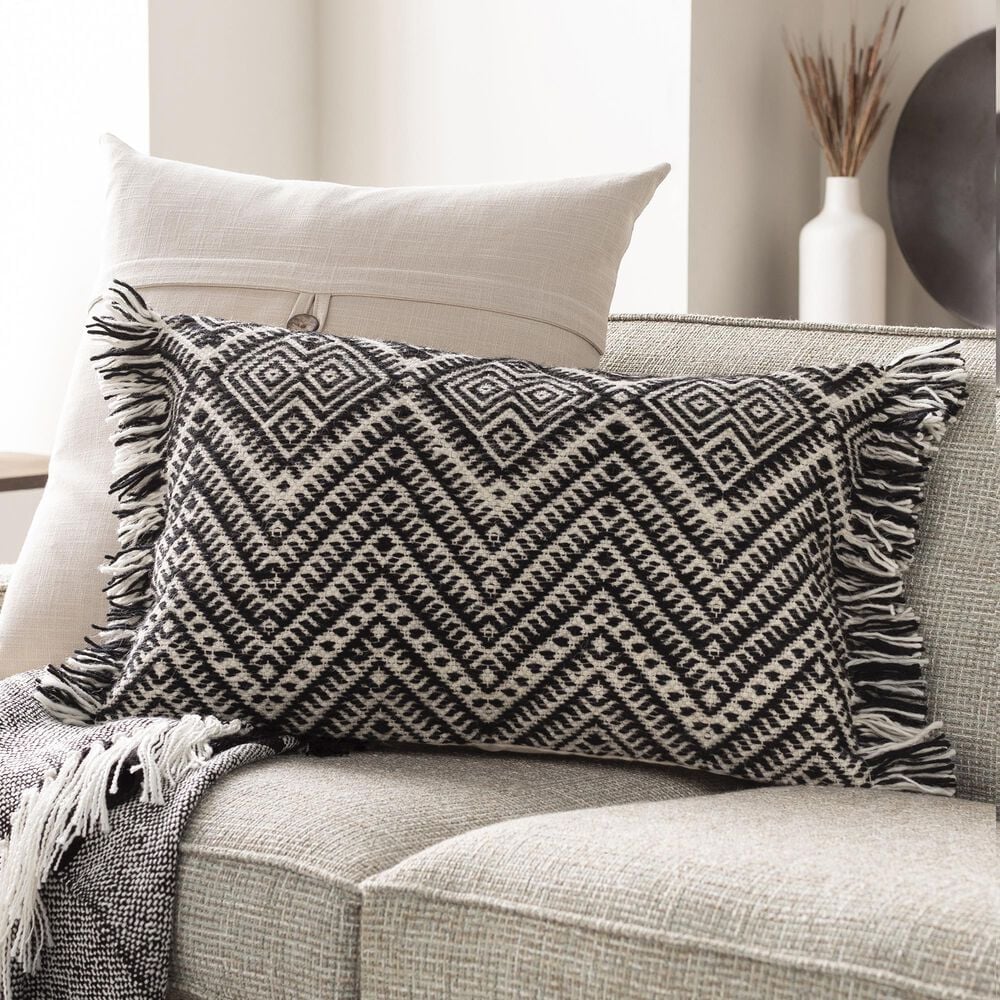 Surya Katniss 14" x 22" Toss Pillow in Black and Cream, , large