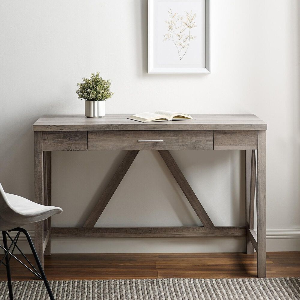 Walker Edison 46&quot; A-Frame Computer Desk in Grey Wash, , large