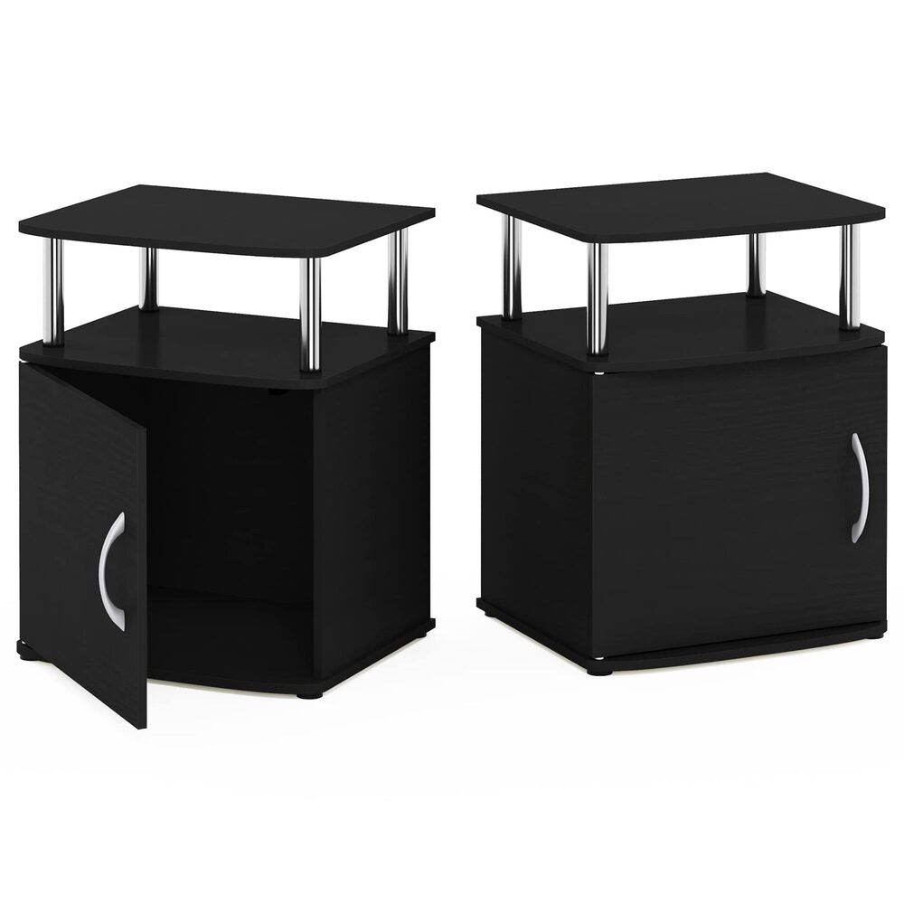 HOMLUX 3-Tier Utility Design End Table with Door in Americano and Chrome (Set of 2), , large