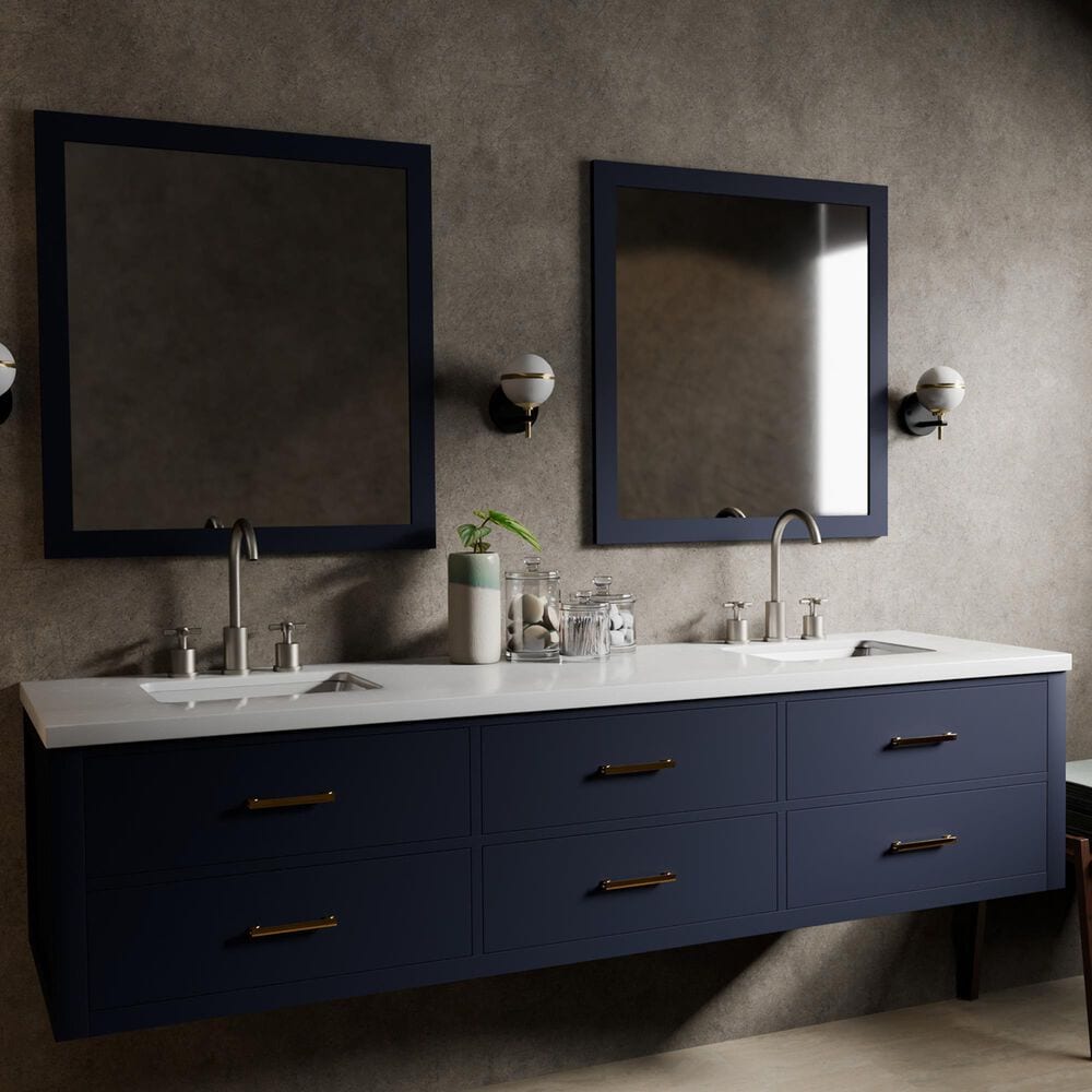 Lexora Home Castor 80" Double Bathroom Vanity in Blue with 2 cm White Quartz Top and Rectangular Sinks, , large