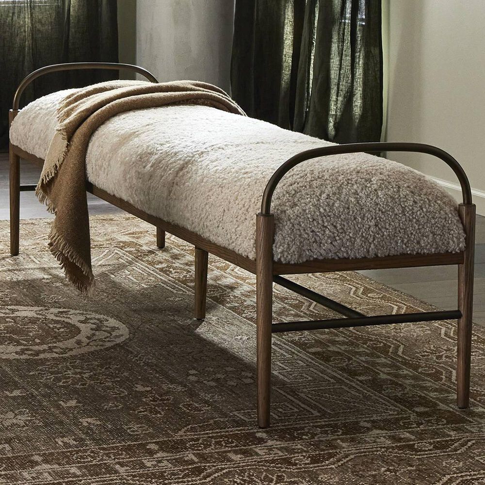 Four Hands Demi Accent Bench in Beige Shearling, , large