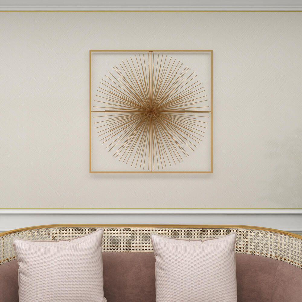 CosmoLiving by Cosmopolitan 36&quot; Square Modern Wall Decor with Starburst Center in Gold, , large