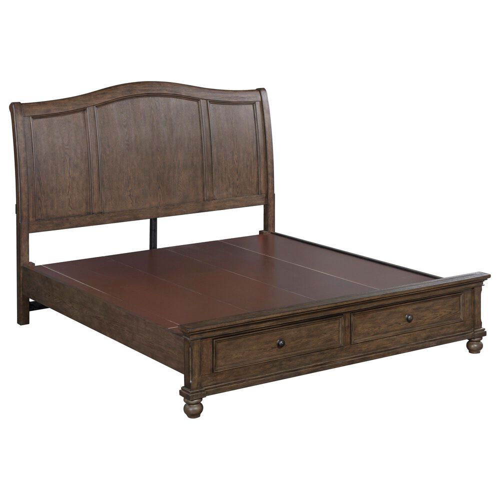 Riva Ridge Oxford California King Sleigh Storage Bed with Two Nightstands in Cocoa with AC Outlets and USB Ports, , large