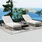 HOMLUX Adjustable Outdoor Chaise Lounge with Wheels and Creamy White Rattan in Beige (Set of 2), , large