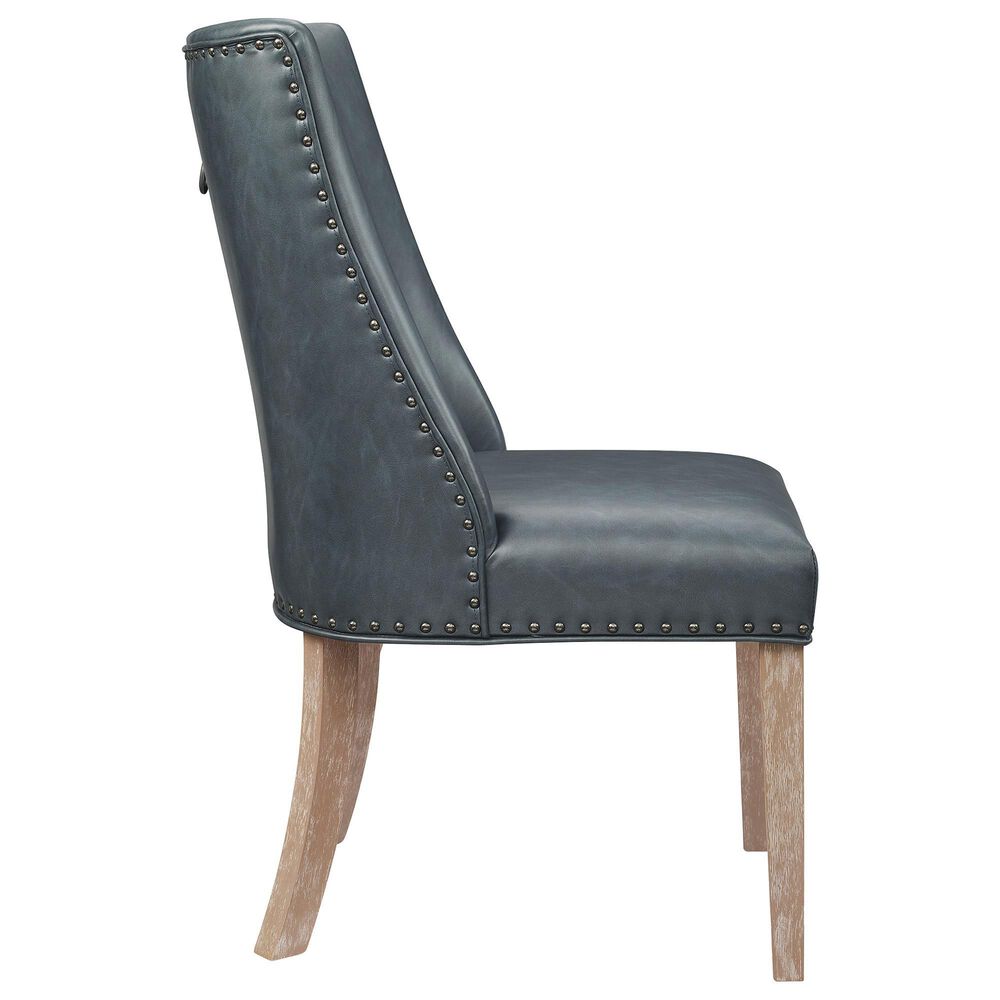 Linon Home Decor Adler Side Chair with Navy Faux Leather Cushion in Natural, , large