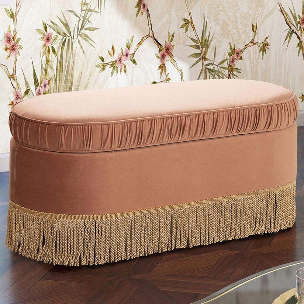Jennifer Taylor Home Serena Storage Bench with Tufted Bullion Fringe in Peach Orange, , large