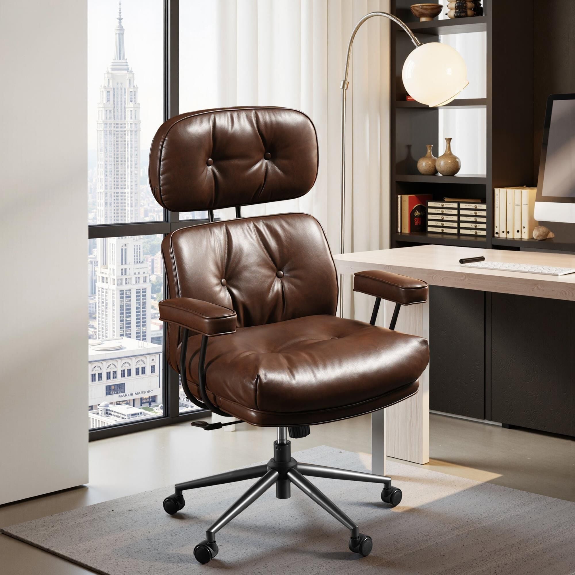 HOMLUX High Back Executive Office Chair with PU Leather in Dark Brown