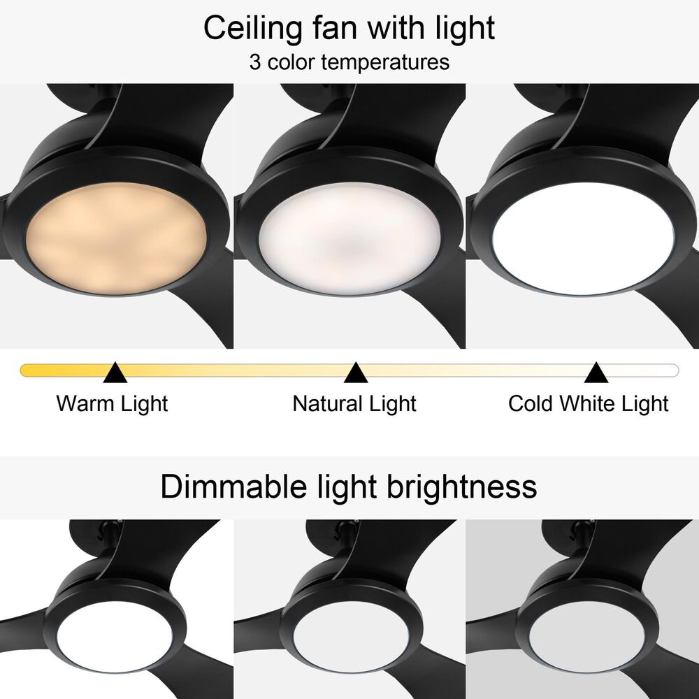 HOMLUX 52" Indoor Ceiling Fan with LED Light in Black, , large