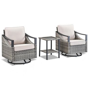 Sunwell Garden 3-Piece Patio Swivel Glider Set with 21.9" Side Table in Beige, , large