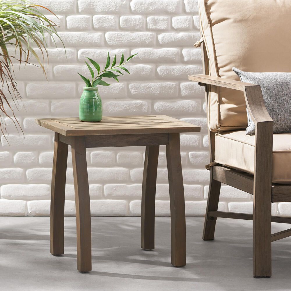 Hearth and Haven Selma Outdoor End Table with Slatted Top and Curved Legs in Gray, , large