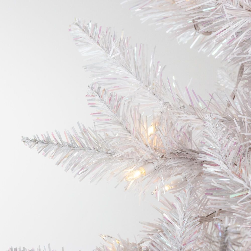 The Gerson Company 7.5&#39; Pre-Lit Tinsel Artificial Christmas Tree in White, , large