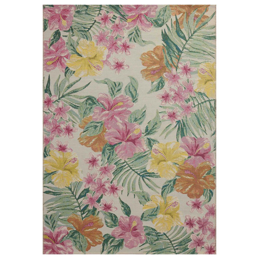 Loloi Botanical Ivory and Sunrise 3"3" Round Indoor/Outdoor Area Rug, , large