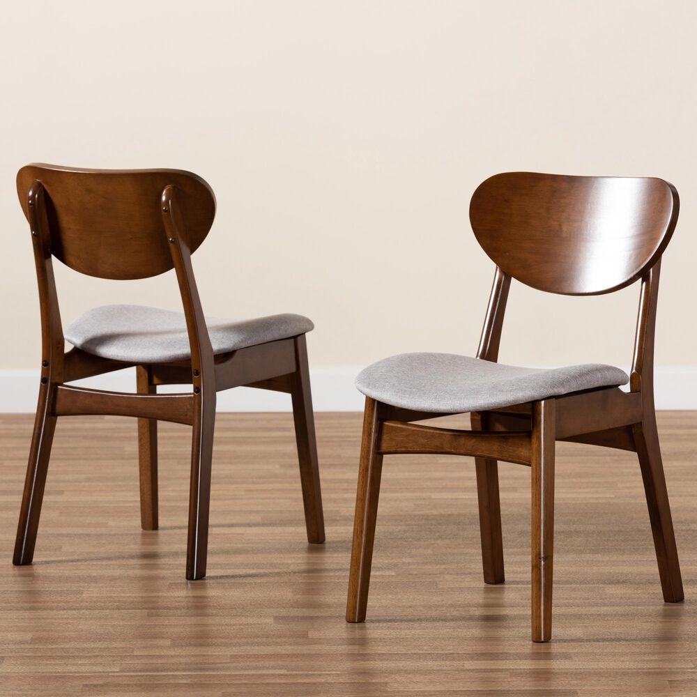 Baxton Studio Katya Side Chair with Grey Cushion in Walnut Brown (Set of 2), , large