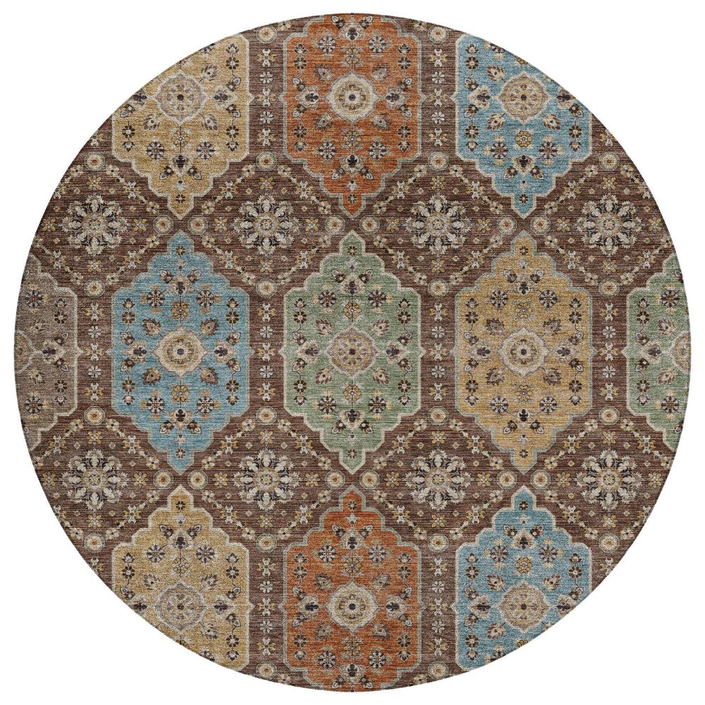 Dalyn Rug Company Silk Road Chocolate, Ivory, Gold, Copper, Gray, Taupe and Blue 8" Round Area Rug, , large