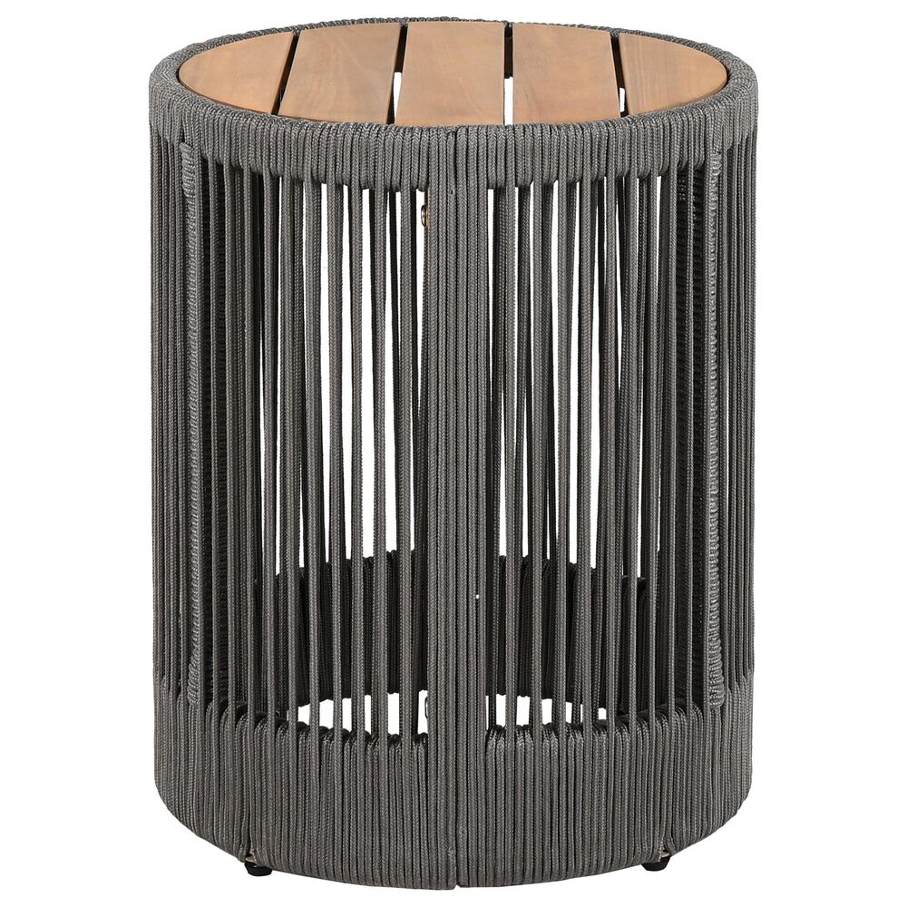 Hearth and Haven 2-Piece Outdoor Coffee Table and Side Table Set with Woven Rope Design in Grey and Teak, , large