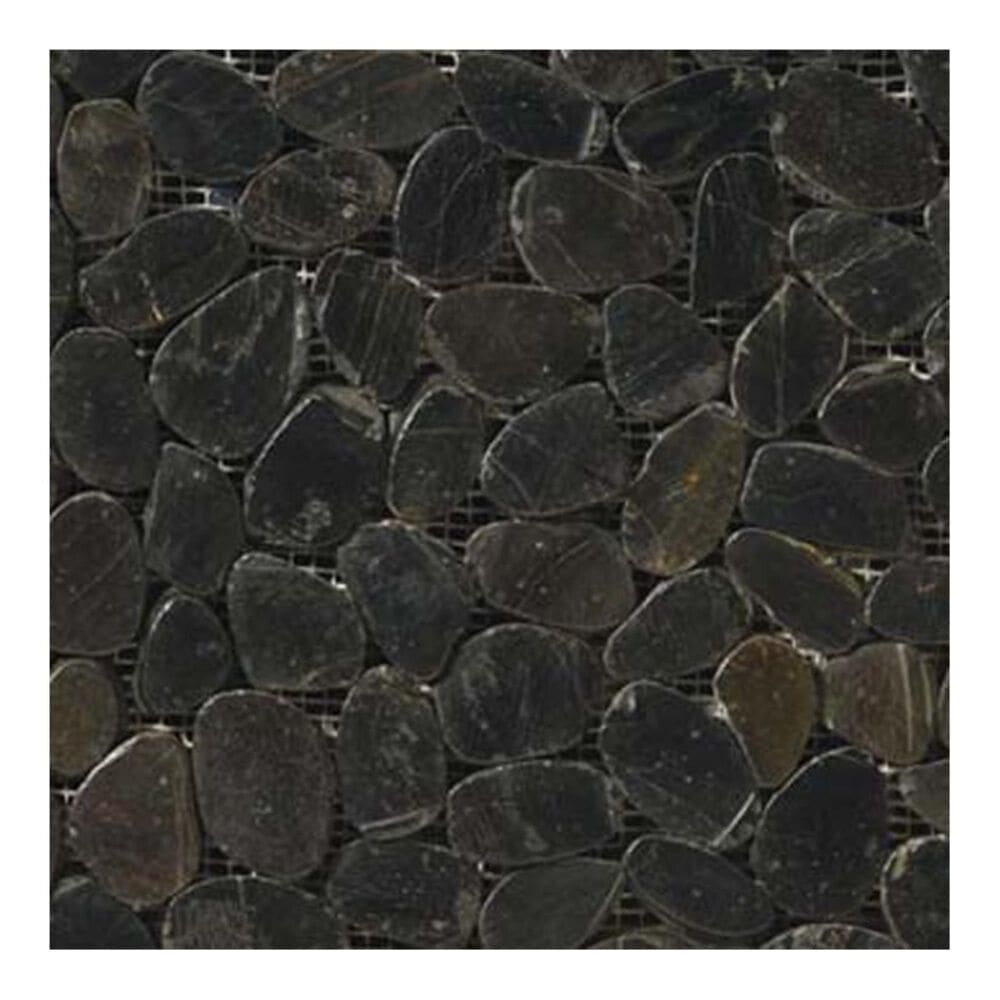 Emser Rivera Flat Pebble Black 12" x 12" Natural Stone Mosaic Sheet, , large