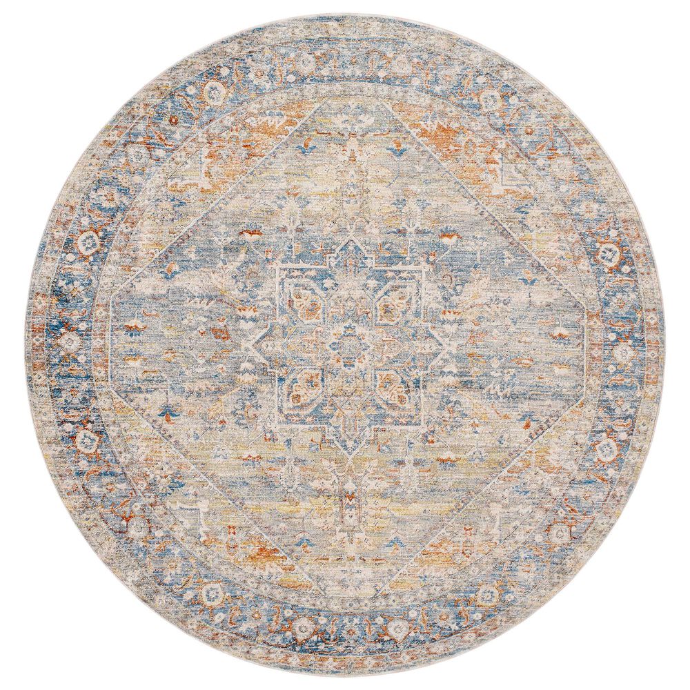 Surya Chicago CHG2307 6"7" Round Blue, Light Beige, Mustard, Brick Red, Burnt Orange, Slate, Taupe Area Rug, , large