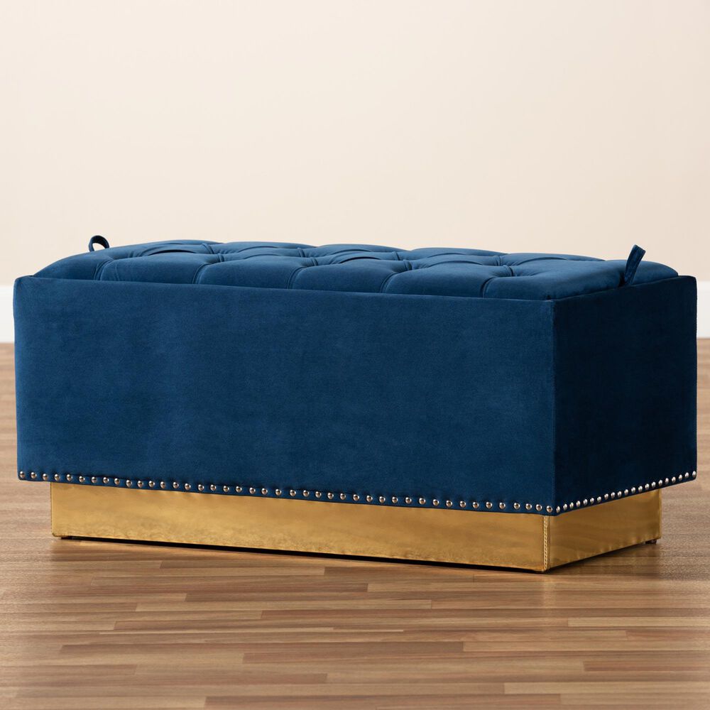 Baxton Studio Powell Storage Ottoman in Navy Blue and Gold, , large
