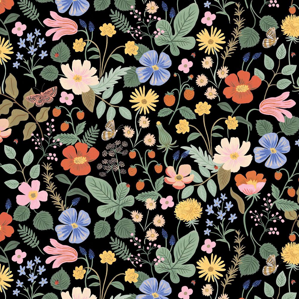 Rifle Paper Co Crafted by Cloth and Company Willie Storage Bench in Stawberry Fields Black, , large