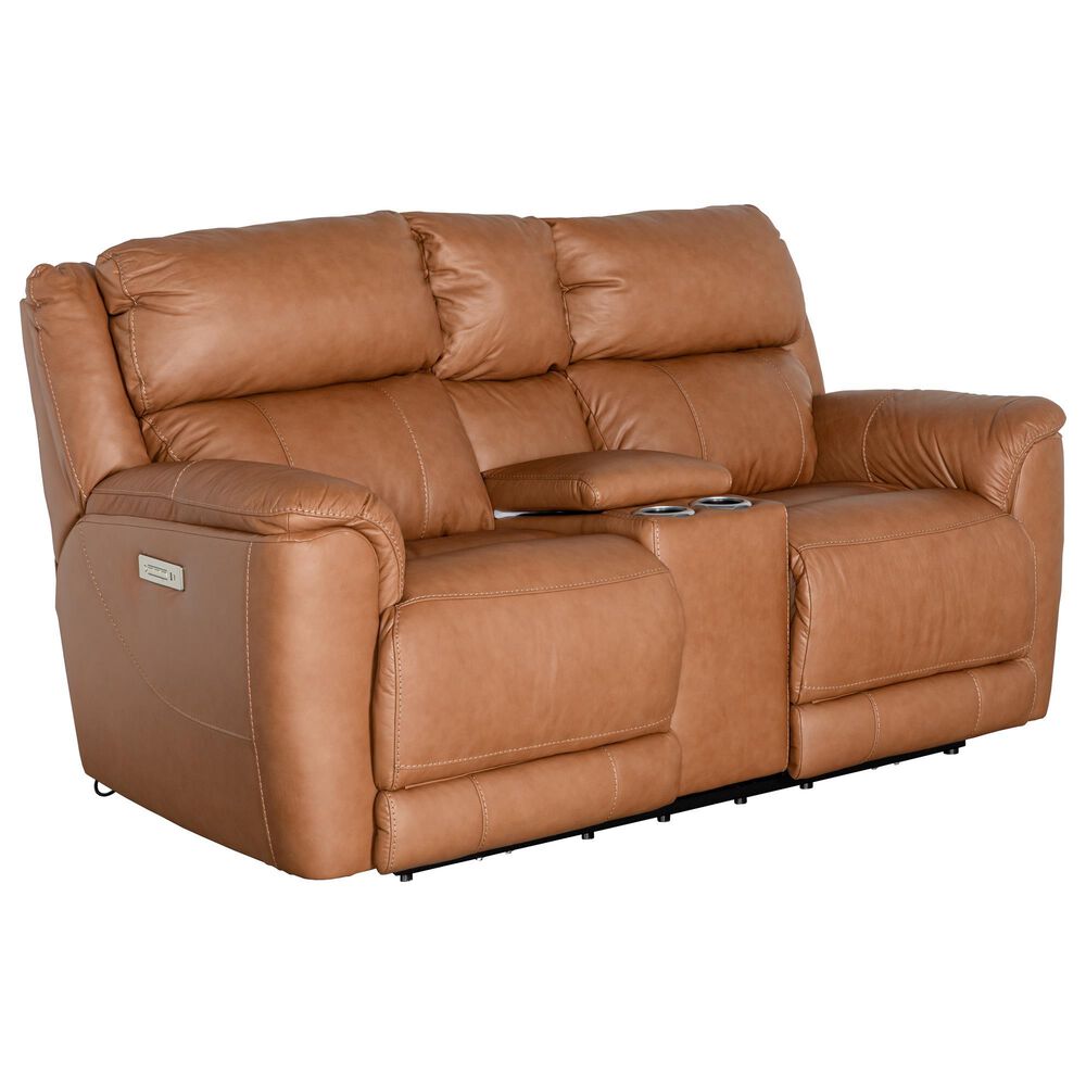 HomeStretch Tuscany Leather Power Reclining Console Loveseat in Butternut, , large